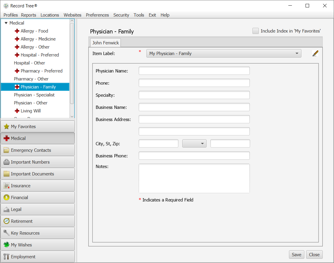 Family Medical Records - Family Physician Form - Record Tree® Medical Record Keeping
